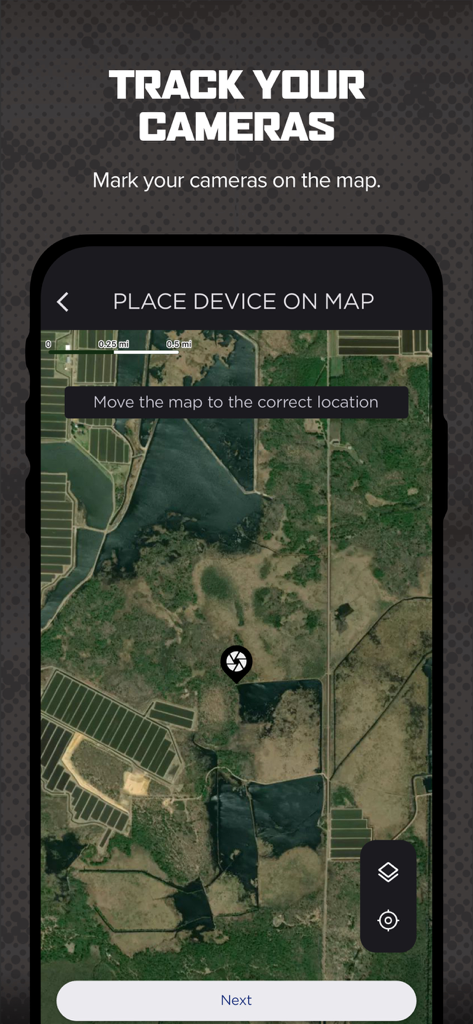 COMMAND PRO - Satellite map view for tracking cellular trail camera locations in the Command Pro app