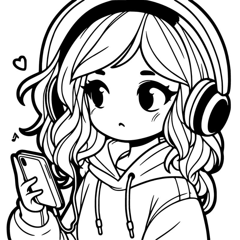 girl with headphones and hoodie with phone