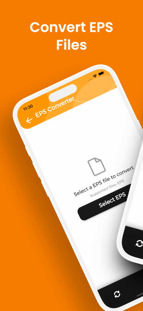 Mobile app interface for converting EPS files featuring a select file button