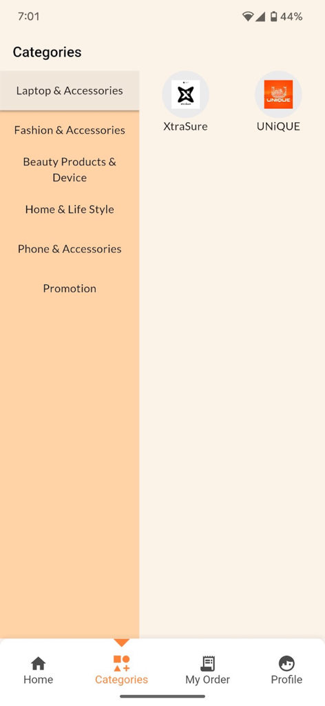 UShop Myanmar - Shopping categories screen on the UShop Myanmar app