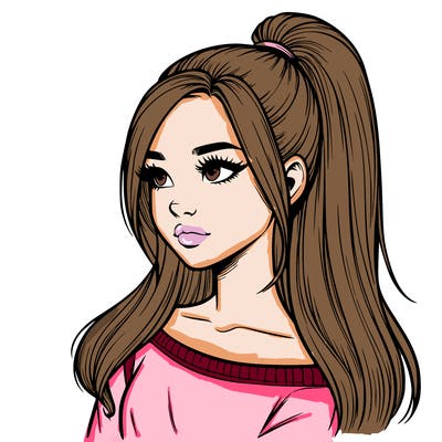 realistic girl with a high ponytail