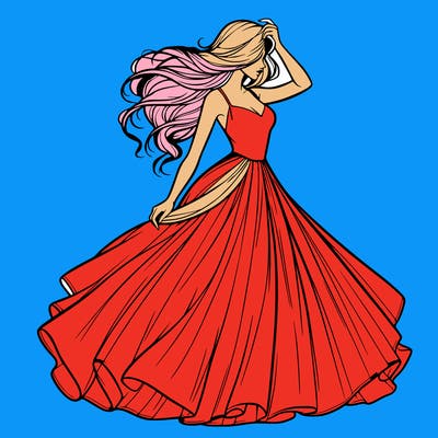 realistic woman with dress flowing in the wind