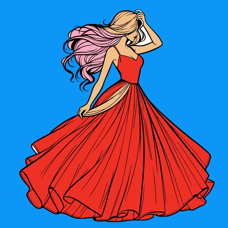 realistic woman with dress flowing in the wind