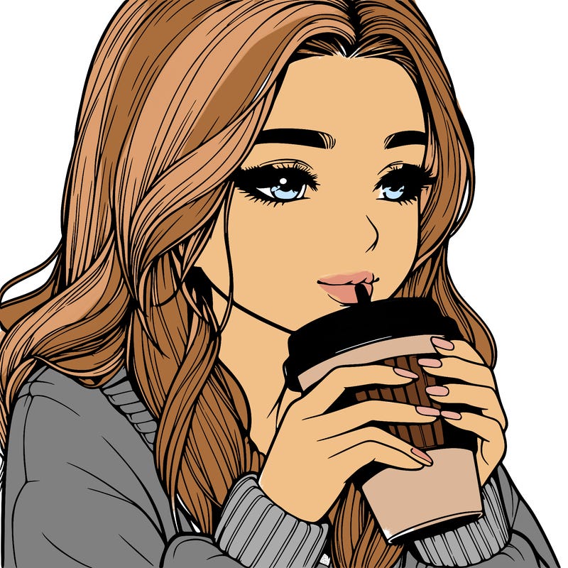 realistic girl drinking coffee