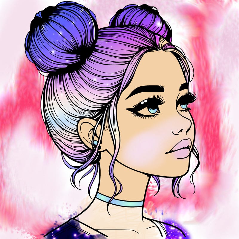 realistic girl with buns on the top of her head