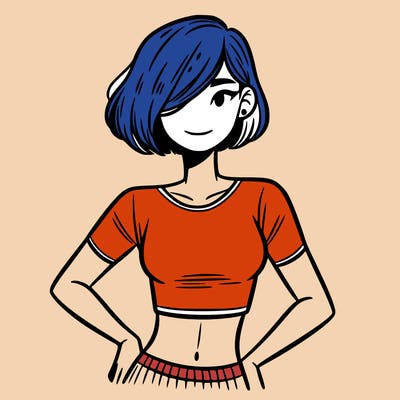a teenager with a crop top and short hair