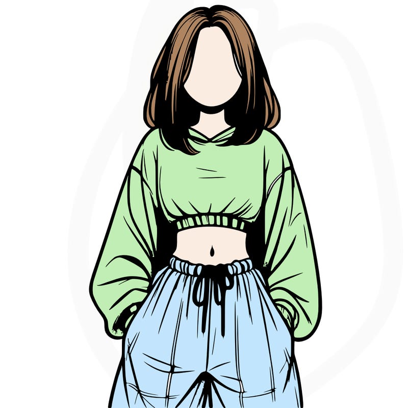 realistic girl faceless with baggy pants and a crop top