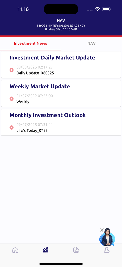 ORION by MSIG Life - ORION app screen displaying investment news and market updates for financial advisors.
