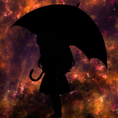 lonely girl holding black umbrella