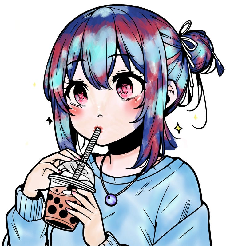 manga character drinking boba