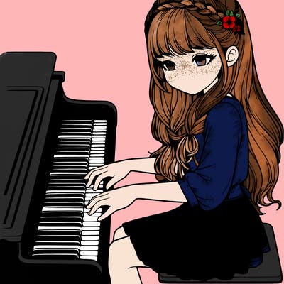 realistic girl playing the piano