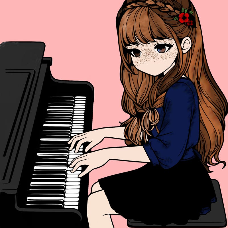 realistic girl playing the piano