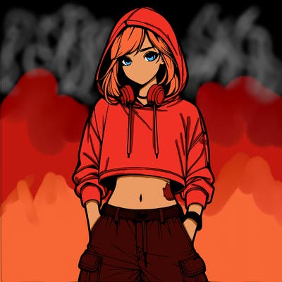a realistic girl with a cropped hoodie and some cargo pants
