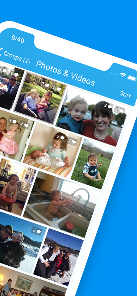 Interface of Cluster app displaying a private grid of family and baby photos