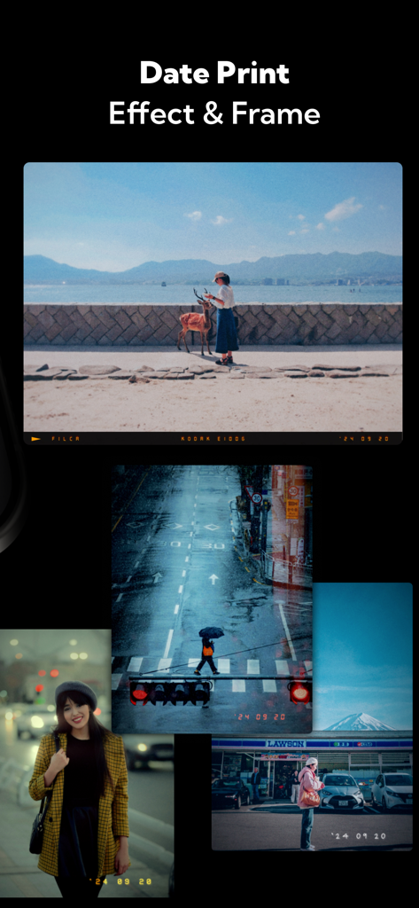 A collection of photos showing the vintage date print effect and analog film frames