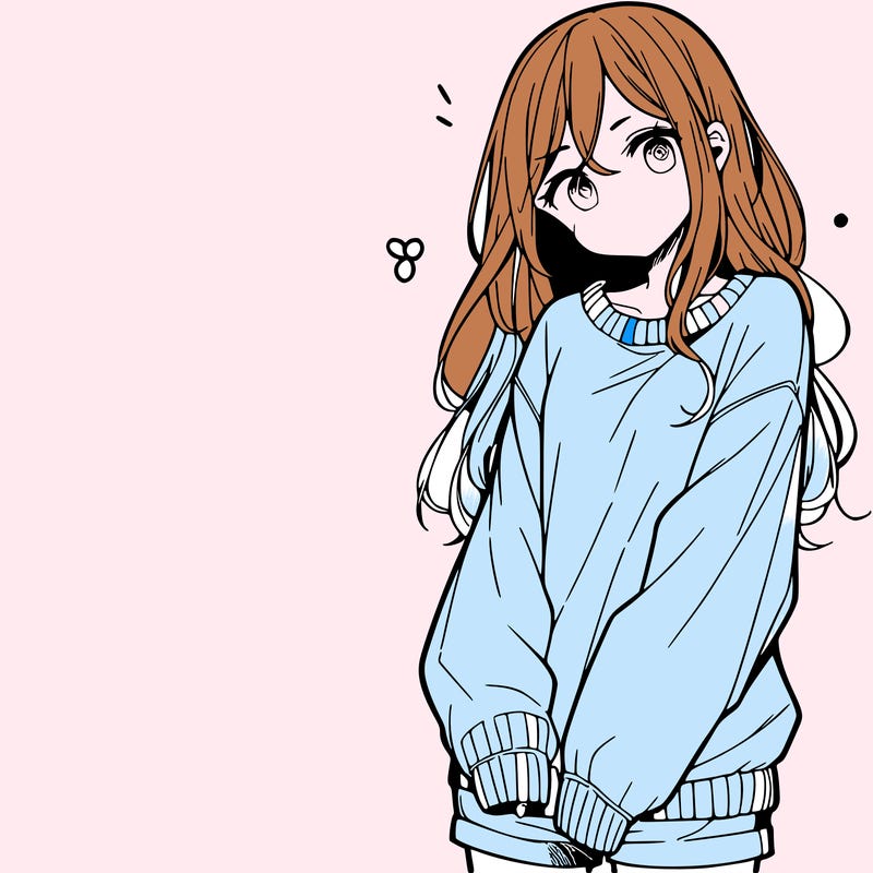 manga teen girl  in a sweater and baggy pants