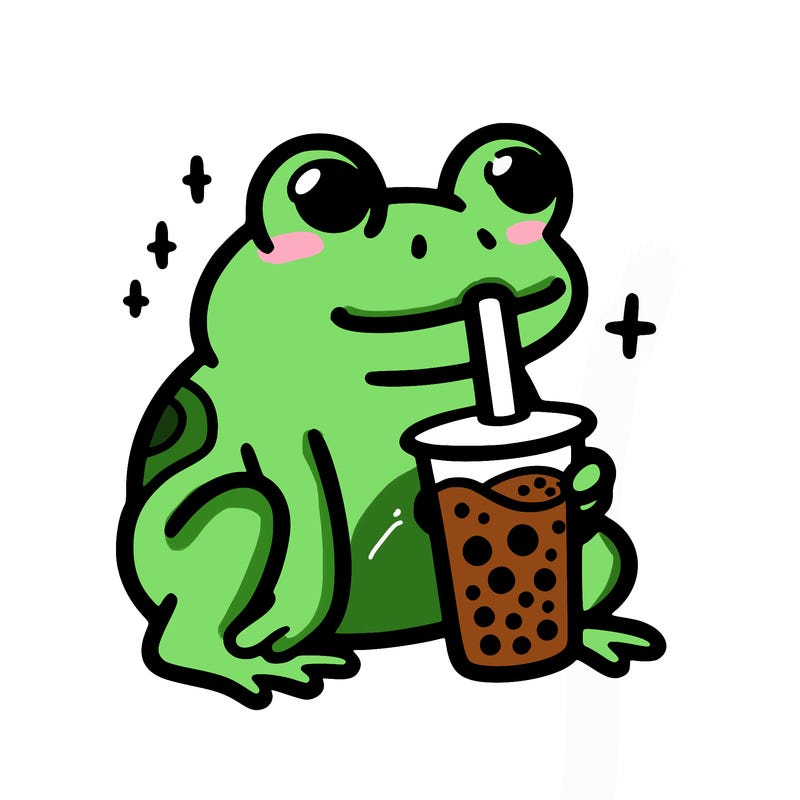 frog drinking boba tea
