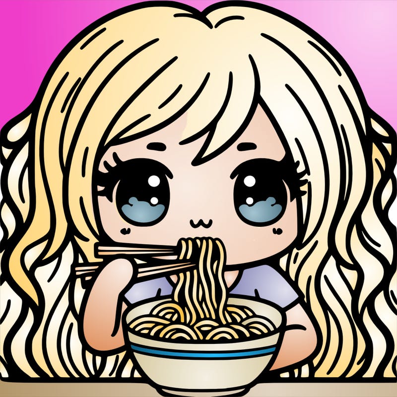 girl with long hair eating noodles