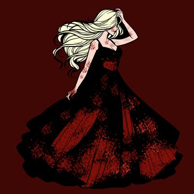 realistic woman with dress flowing in the wind