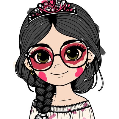 a girl with one braid and glasses who is a princess realistic