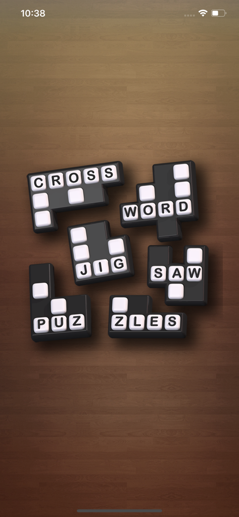 Crossword Jigsaw Puzzles - Crossword jigsaw puzzle pieces with letters forming words on a dark wood background.