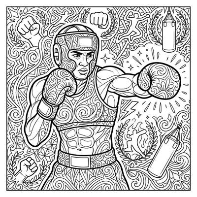 Dive into the world of combat sports with this captivating adult boxer coloring page. Featuring intricate details and dynamic patterns, it's designed to provide hours of relaxing and challenging artistic expression.