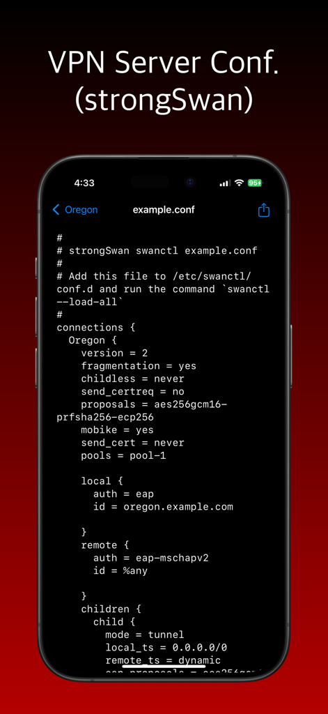 IKEv2 VPN 앱의 strongSwan 서버 구성 예시