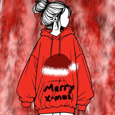 realistic girl with a oversized sweatshirt on and a bun