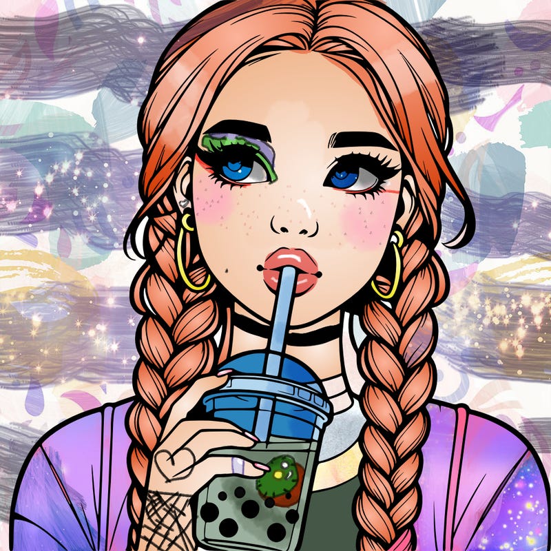 realistic girl with braided hair drinking boba