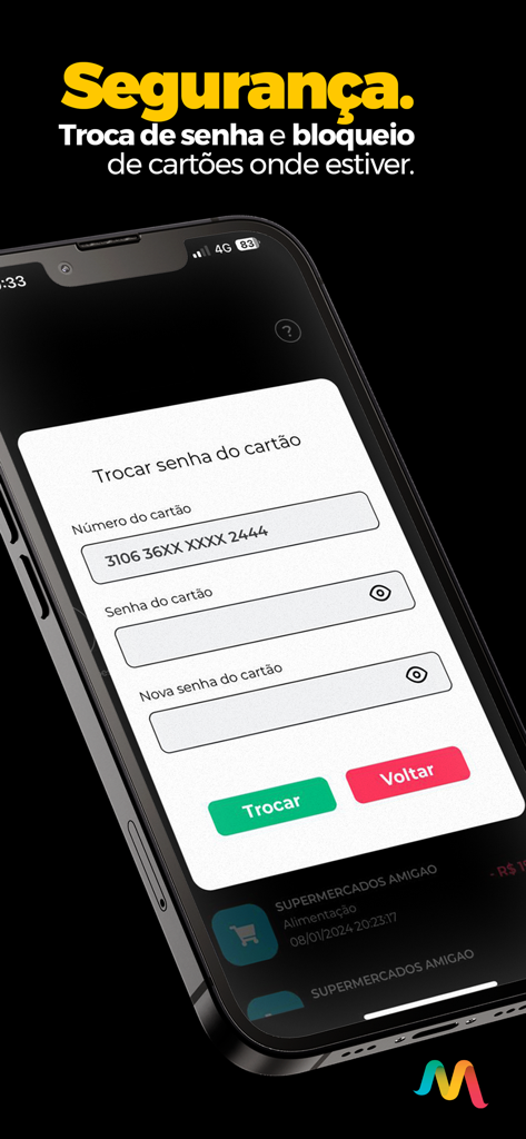 Megavale Usuário - Megavale app screen showing the option to change benefit card password