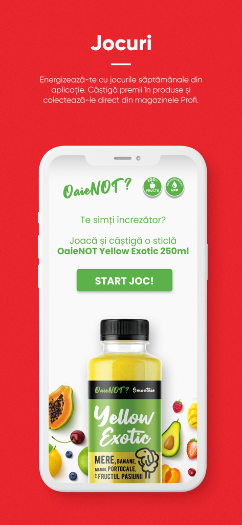 Profi - 스무디 상품 당첨 기회를 제공하는 Profi 앱 게임 화면