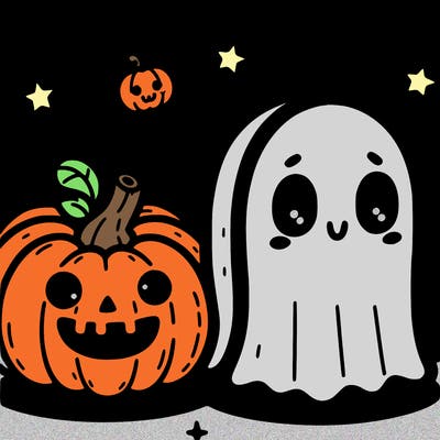 cute pumpkin and ghost