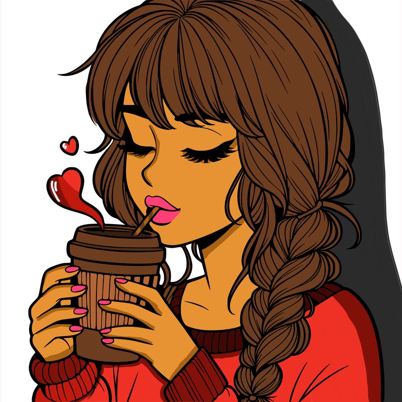 realistic girl drinking coffee