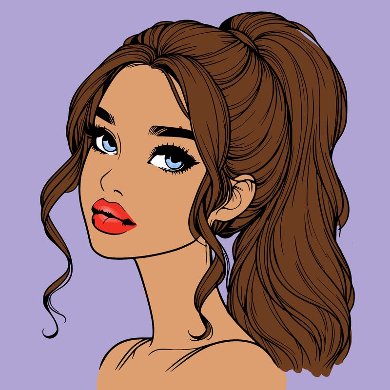 realistic girl with a ponytail on her hair and lips