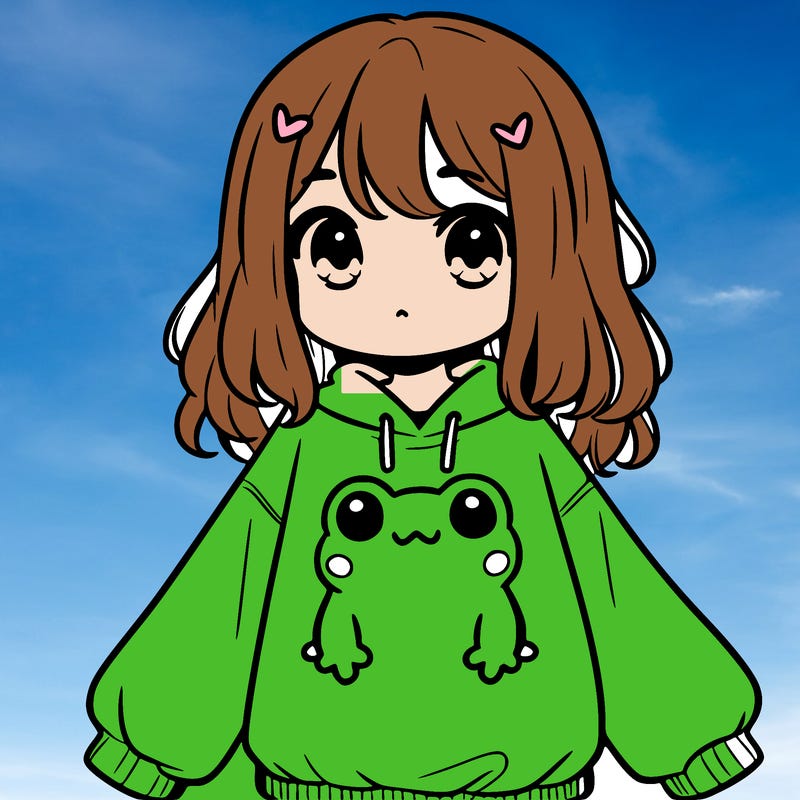 girl wearing frogging sweatshirt