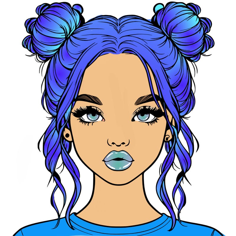 realistic girl with two buns in hair and lips