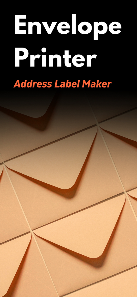 Envelope Printer: Label Maker - Title screen for the Envelope Printer Address Label Maker app featuring a grid pattern of envelopes.