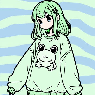 girl wearing frogging sweatshirt