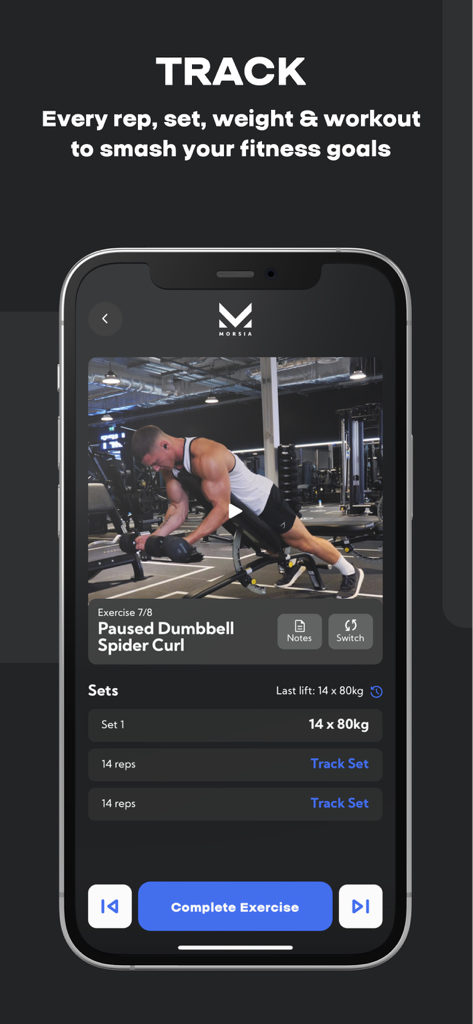 Morsia - Morsia app interface for tracking workout sets and exercise progress.