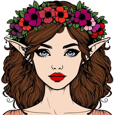 realistic female elf with flower crown