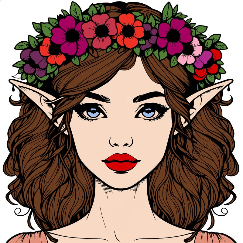 realistic female elf with flower crown