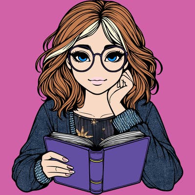 realistic girl with glasses and a book