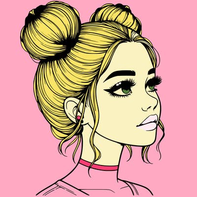 realistic girl with buns on the top of her head