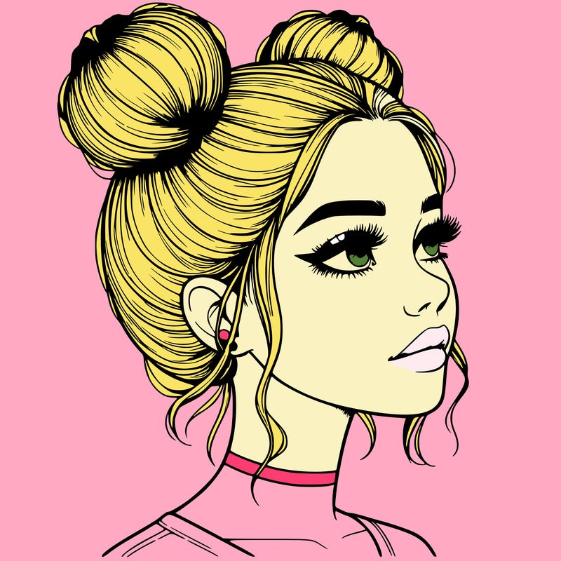 realistic girl with buns on the top of her head