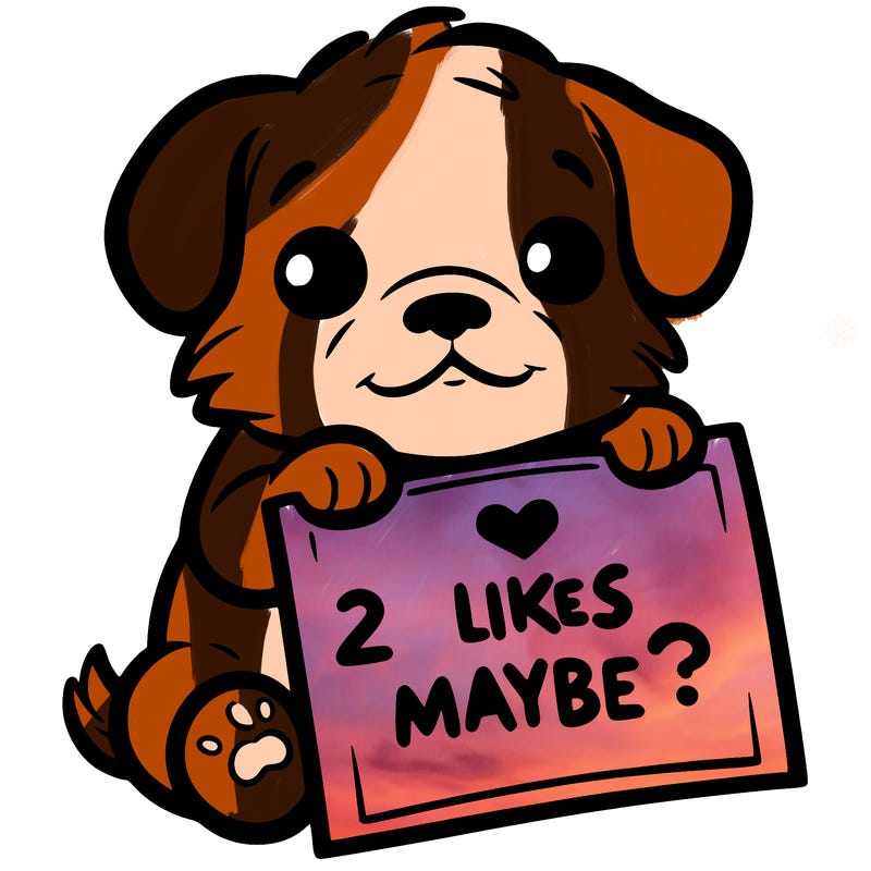 a puppy holding a sign that says 2 likes maybe?