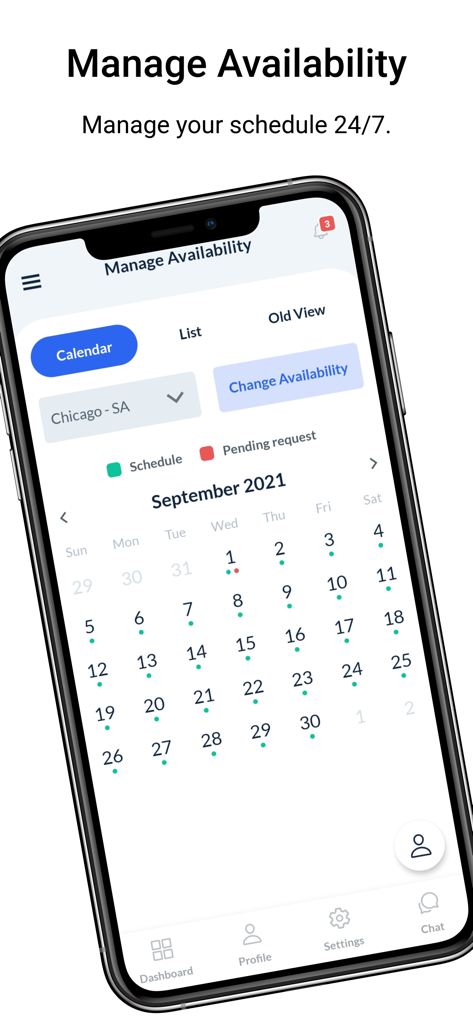 Mobile App BookingKoala For Providers mit einer Kalenderansicht zur Verwaltung von Arbeitsplänen und Verfügbarkeiten