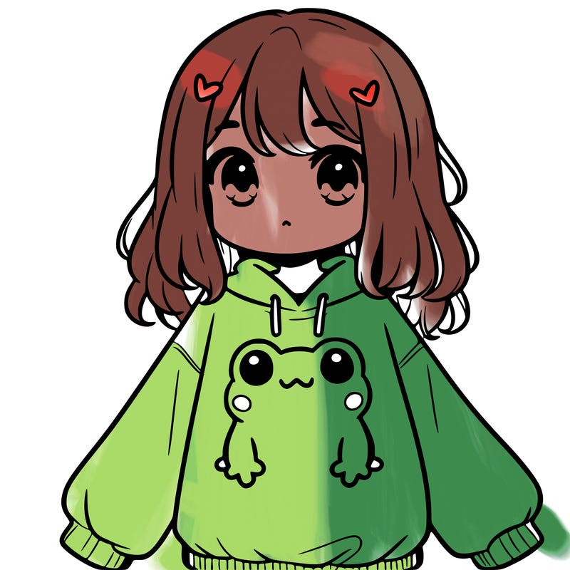 girl wearing frogging sweatshirt