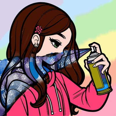 a realistic girl spray painting