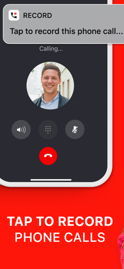 Phone Call Recorder Record ACR - iPhone mostrando una llamada activa con una notificación para tocar y grabar