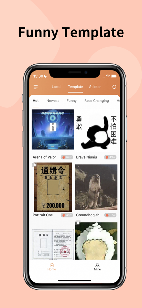 Funto - Funto app interface showing a library of funny meme and sticker templates